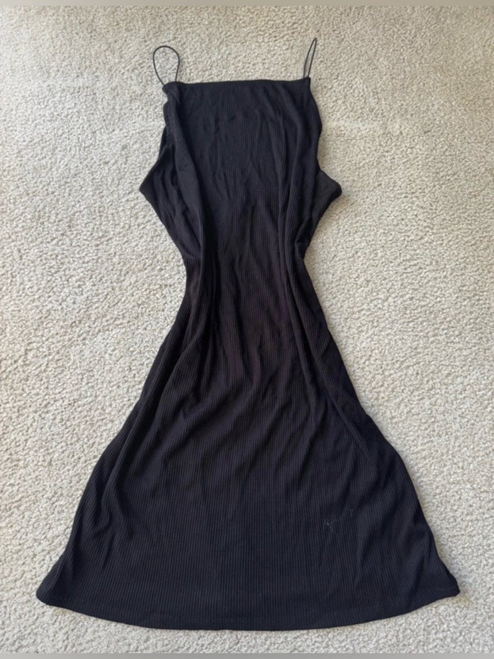 H&M Black Ribbed Slip Midi Dress with Thin Straps casual sexy party